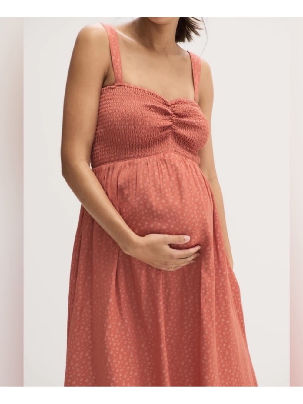 Hatch Maternity Coral smocked Midi Dress - Picture 14 of 15